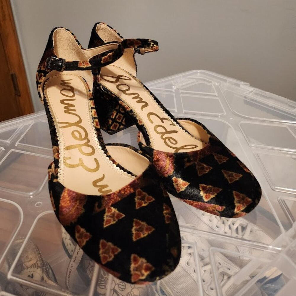 Sam Edelman Clover Velvet Block Heel Tapestry Pattern Size 10
